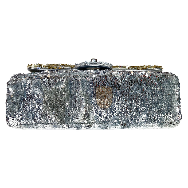 CHANEL PINK GREEN SILVER SEQUINS MINI FLAP BAG (20*14*5cm) 